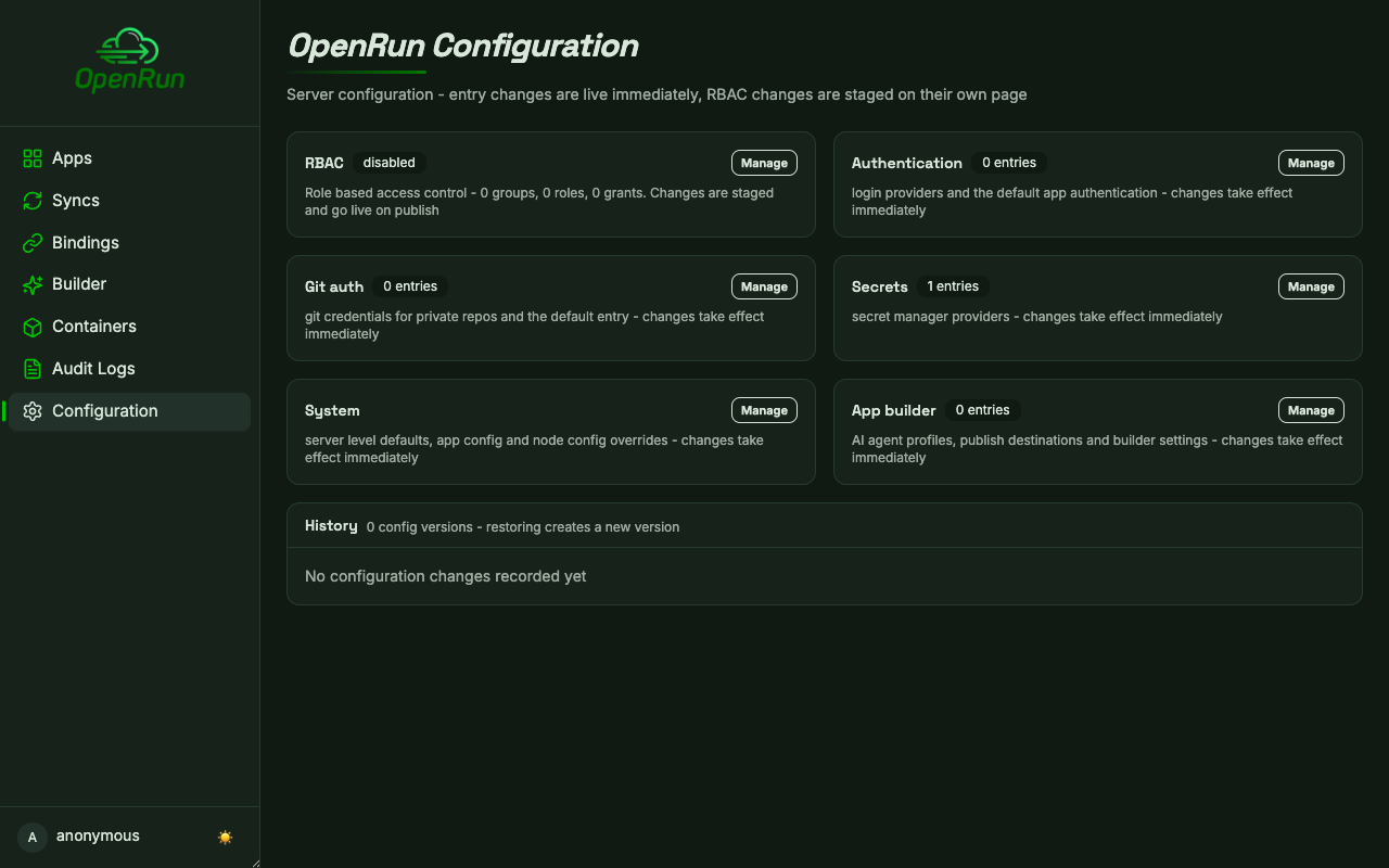 Configuration page