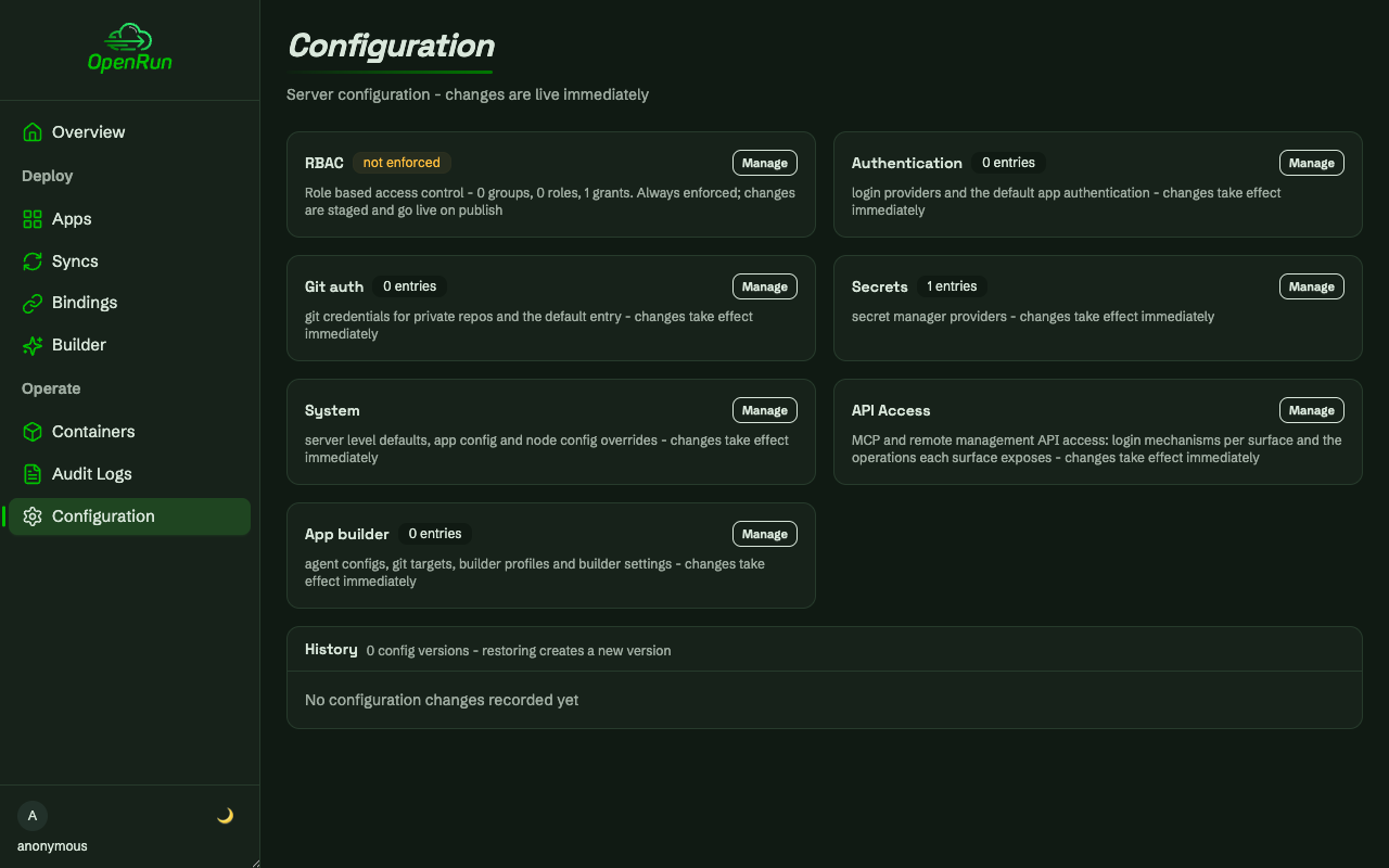 Configuration page