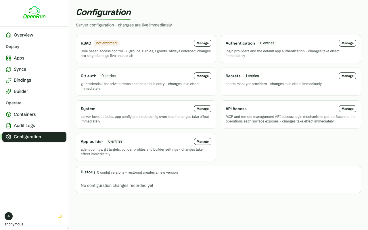 Configuration page