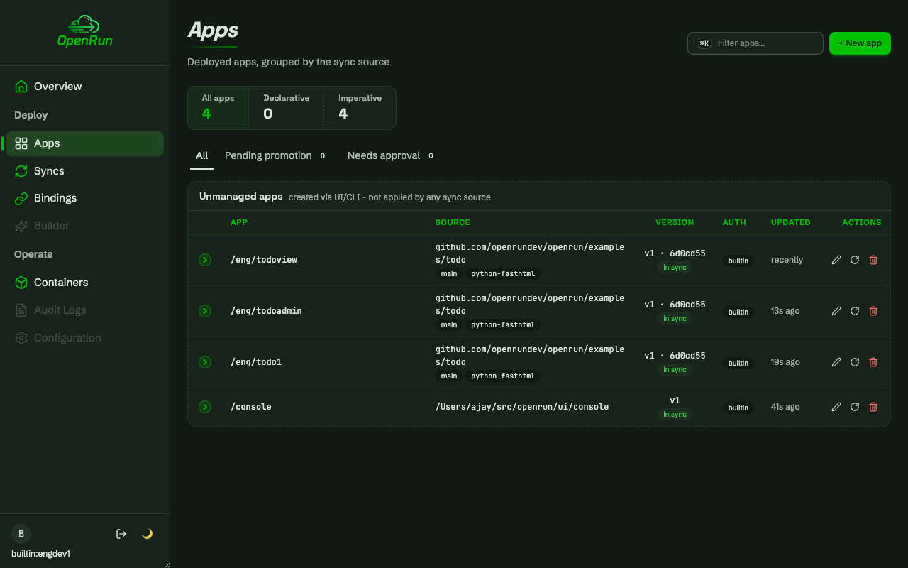 Creating an app on the derived read-only binding
