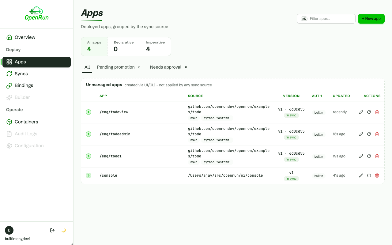 Creating an app on the derived read-only binding