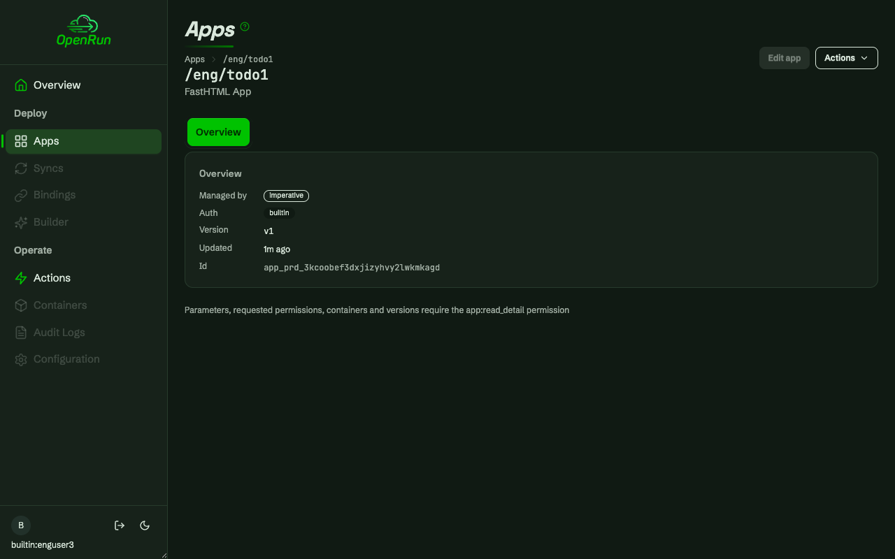 Read-only user's app detail page with only the basic app info